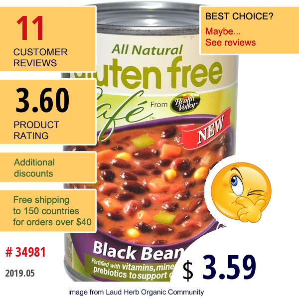 Health Valley, Gluten Free Café, Black Bean Soup, 15 Oz (425 G)