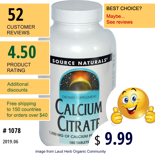 Source Naturals, Calcium Citrate, 180 Tablets  