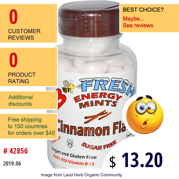 B-Fresh , Energy Mints, Sugar Free, Cinnamon Flavor, 150 Mints  