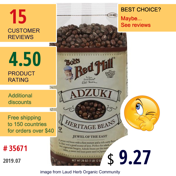 Bobs Red Mill, Adzuki Heritage Beans, 1.75 Lbs (793 G)