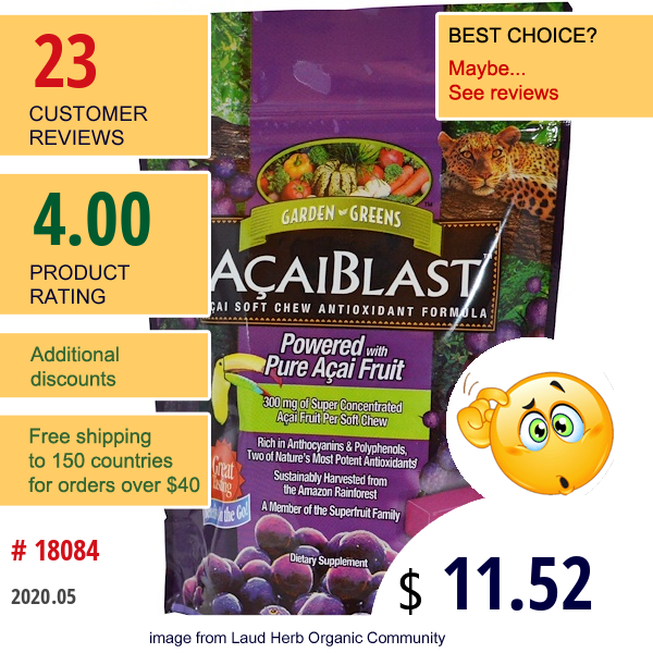 Garden Greens, Acaiblast, Acai Soft Chew Antioxidant Formula, 30 Soft Chews  