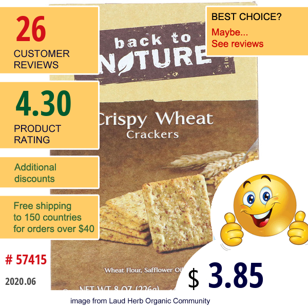 Back To Nature, Crackers, Crispy Wheat, 8 Oz (226 G)  