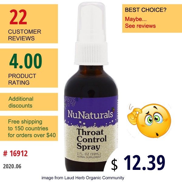 Nunaturals, Throat Control Spray, 2 Fl Oz (59 Ml)  