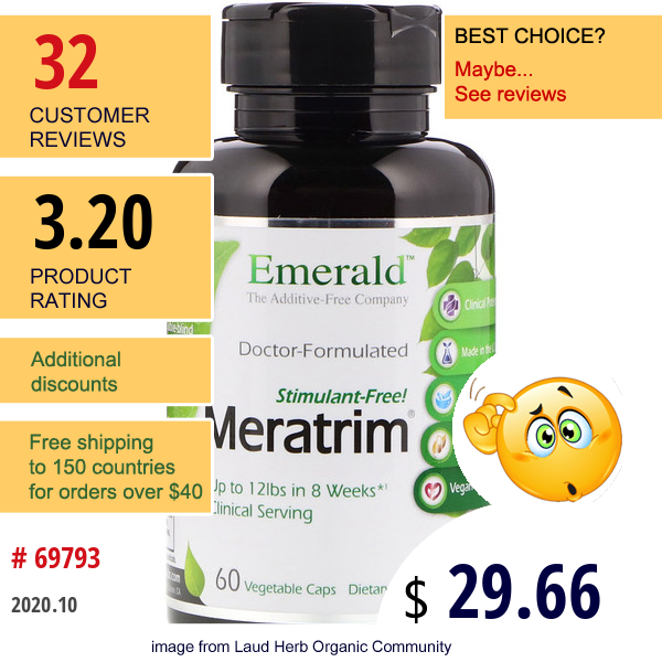 Emerald Laboratories, Meratrim, Stimulant Free, 800 Mg, 60 Vegetable Caps