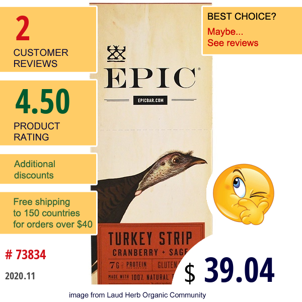 Epic Bar, Turkey Strip Cranberry + Sage, 20 Strips 0.8 Oz (23 G) Each  