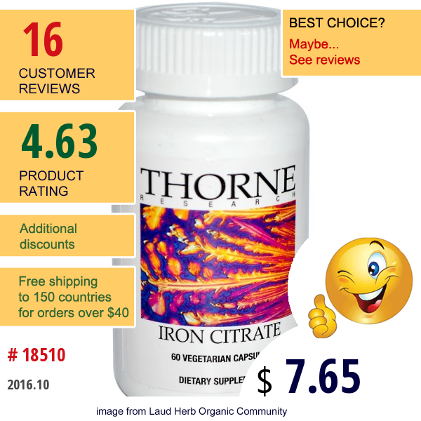 Thorne Research, Iron Citrate, 60 Veggie Caps  
