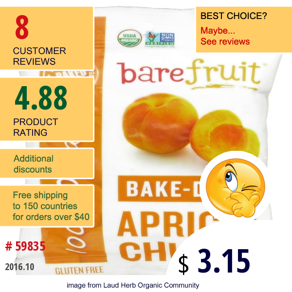 Bare Fruit, Bake-Dried Apricot Chunks, 2.2 Oz (63 G)  