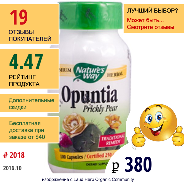 Natures Way, Опунция, 250 Мг, 100 Капсул  