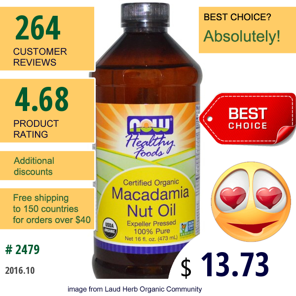 Now Foods, Healthy Foods, Organic, Macadamia Nut Oil, 16 Fl Oz (473 Ml) Now Foods, Healthy Foods, Organic, Macadamia Nut Oil, 16 Fl Oz (473 Ml)