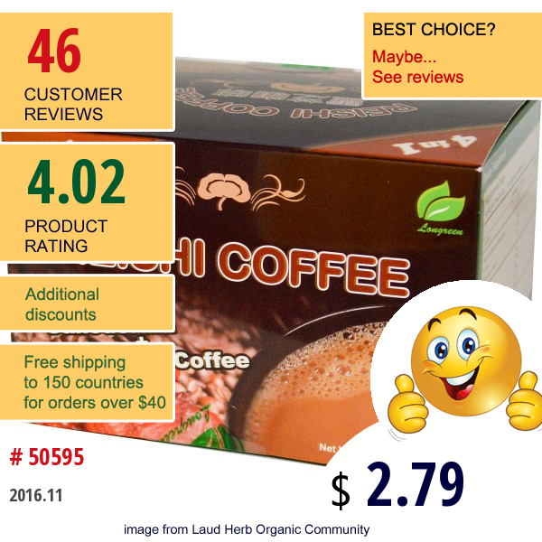 Longreen Corporation, 4 In 1 Reishi Coffee, 10 Sachets, (18 G) Each