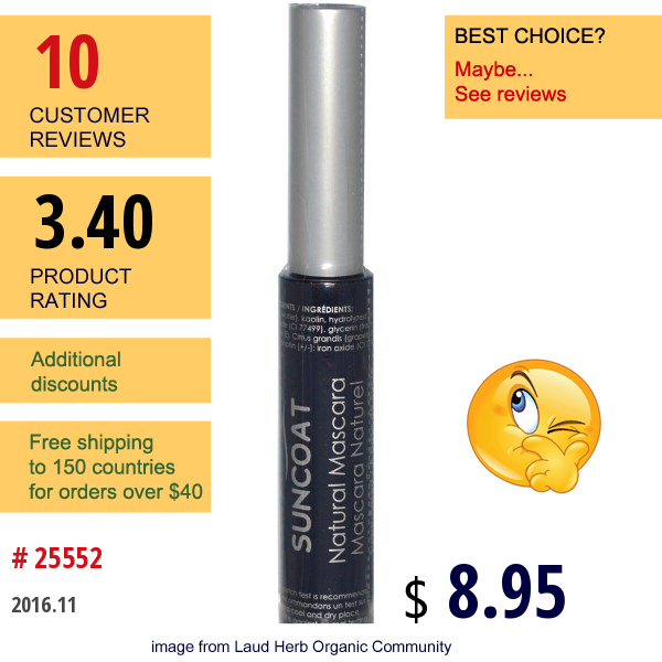 Suncoat, Natural Mascara, Navy Blue, 0.3 Oz (10 Ml)  