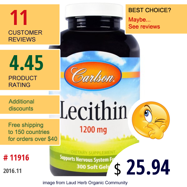 Carlson Labs, Lecithin, 1200 Mg, 300 Soft Gels