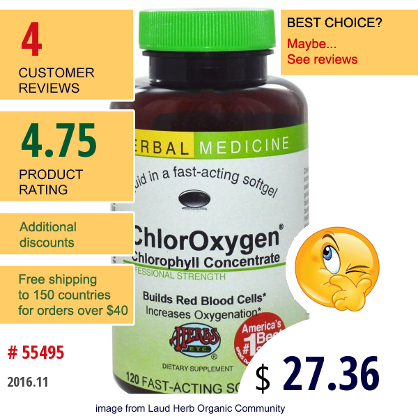 Herbs Etc., Chloroxygen, Chlorophyll Concentrate, Alcohol Free, 120 Fast-Acting Softgels
