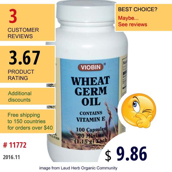 Viobin, Wheat Germ Oil, 20 Minims, 1.15 G, 100 Capsules  