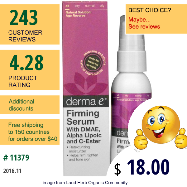 Derma E, Firming Serum With Dmae, Alpha Lipoic And C-Ester, 2 Fl Oz (60 Ml)
