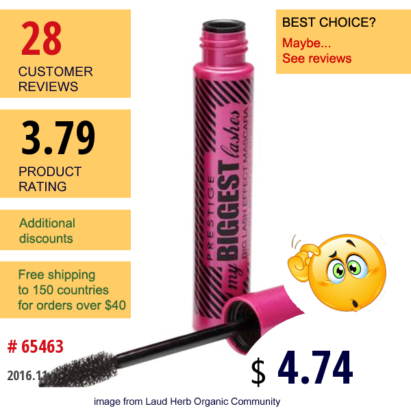 Prestige Cosmetics, My Biggest Lashes, Big Lash Effect Mascara, Very Black, .46 Fl Oz (13.6 Ml)