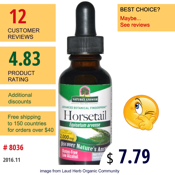 Natures Answer, Horsetail, Low Alcohol, 2,000 Mg, 1 Fl Oz (30 Ml)