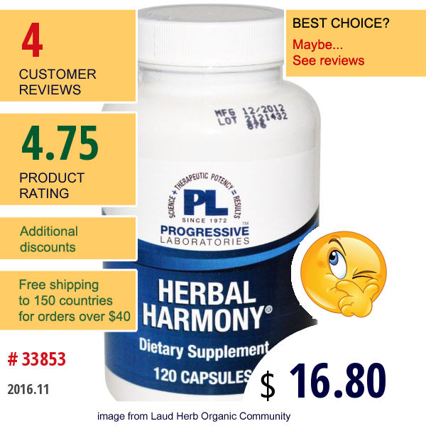 Progressive Laboratories, Herbal Harmony, 120 Capsules  