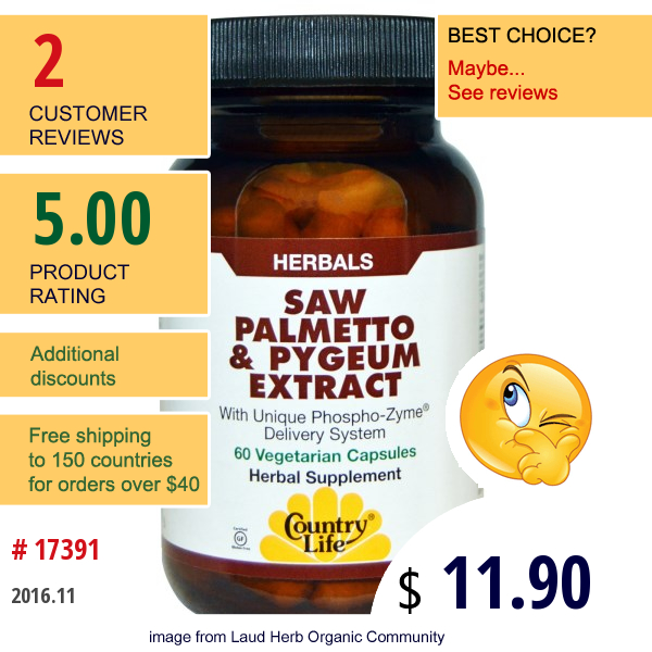 Country Life, Saw Palmetto & Pygeum Extract, 60 Veggie Caps