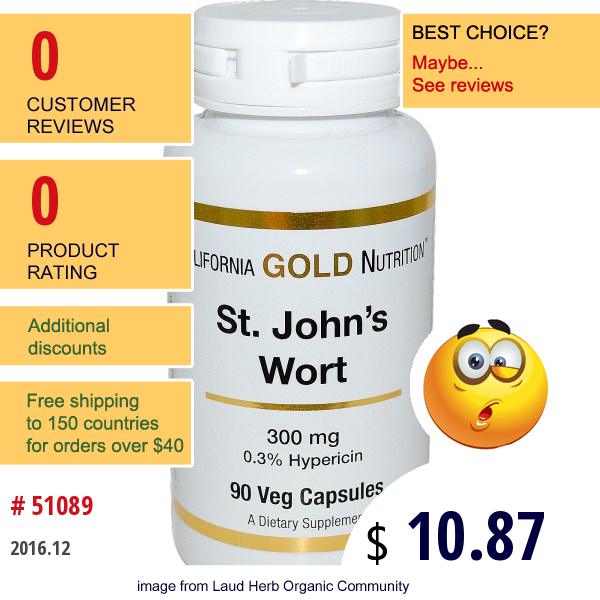 California Gold Nutrition, St. Johns Wort, 300 Mg, 90 Veggie Caps  