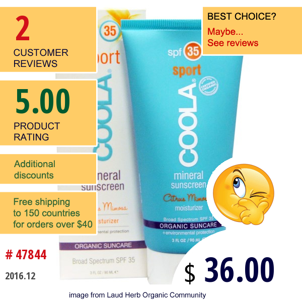 Coola Organic Suncare Collection, Sport, Mineral Sunscreen, Spf 30, Citrus Mimosa, 3 Fl Oz (90 Ml)