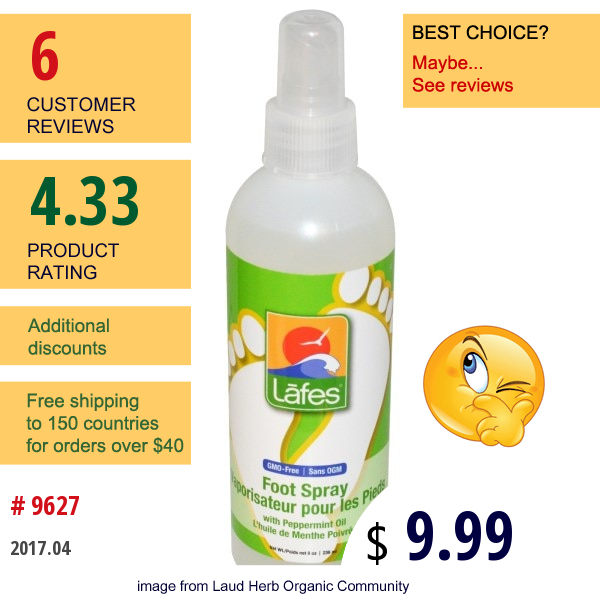 Lafes Natural Body Care, Foot Spray, With Peppermint Oil, 8 Oz (236 Ml)  