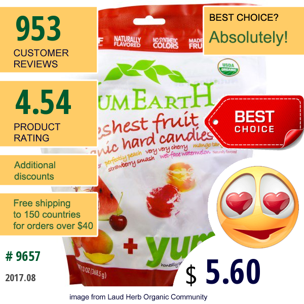 Yumearth, Organic Freshest Fruit Organic Hard Candies, 13 Oz (368.5 G)