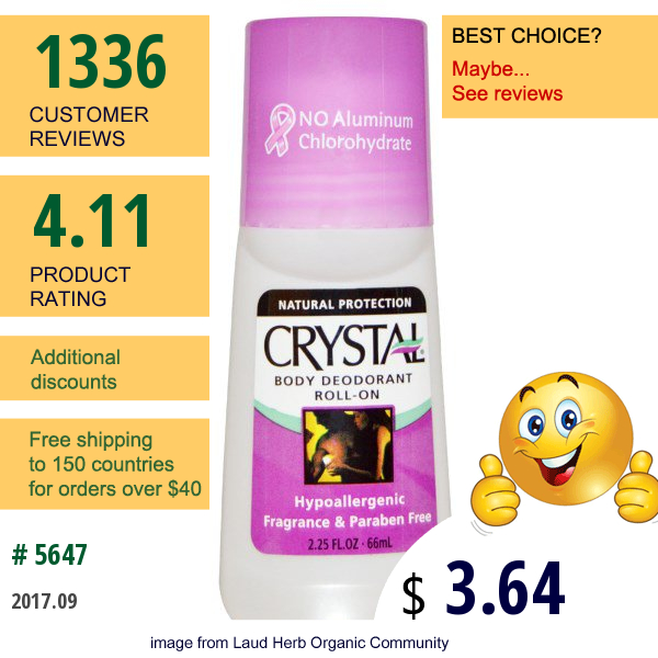 Crystal Body Deodorant, Roll-On Body Deodorant, 2.25 Fl Oz (66 Ml)