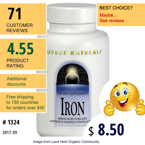 Source Naturals, Iron, 25 Mg, 250 Tablets