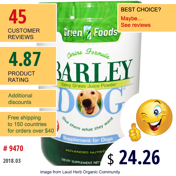 Green Foods Corporation, Barley Dog, 11 Oz (312 G)