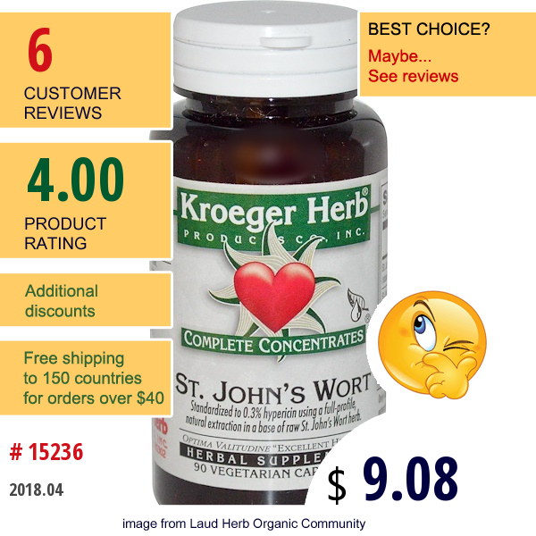 Kroeger Herb Co, St. Johns Wort, 90 Veggie Caps  