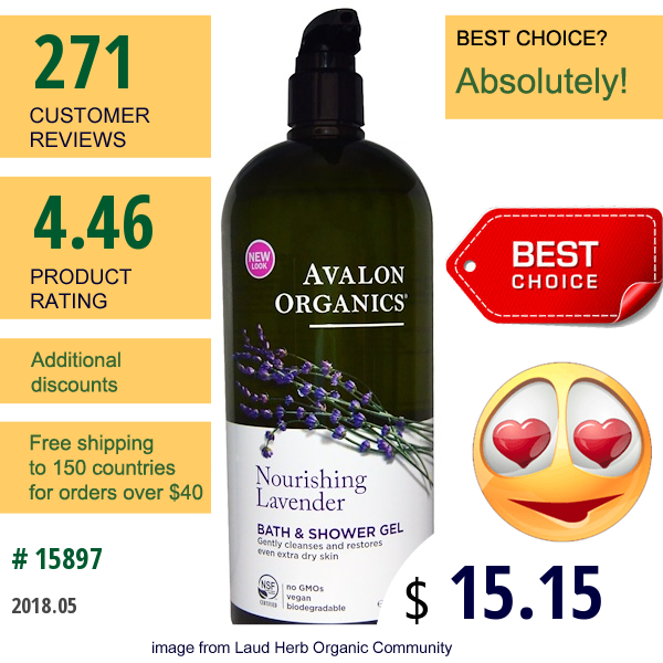 Avalon Organics, Bath & Shower Gel, Nourishing Lavender, 32 Fl Oz (946 Ml)