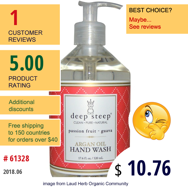 Deep Steep, Argan Oil Hand Wash, Passion Fruit- Guava, 17.6 Fl Oz (520 Ml)