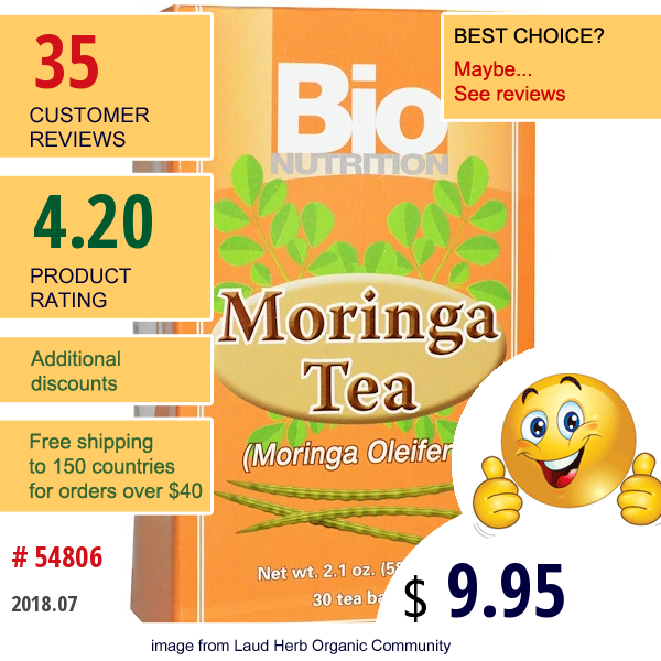 Bio Nutrition, Moringa Tea, 30 Tea Bags, 2.1 Oz (58.8 G)
