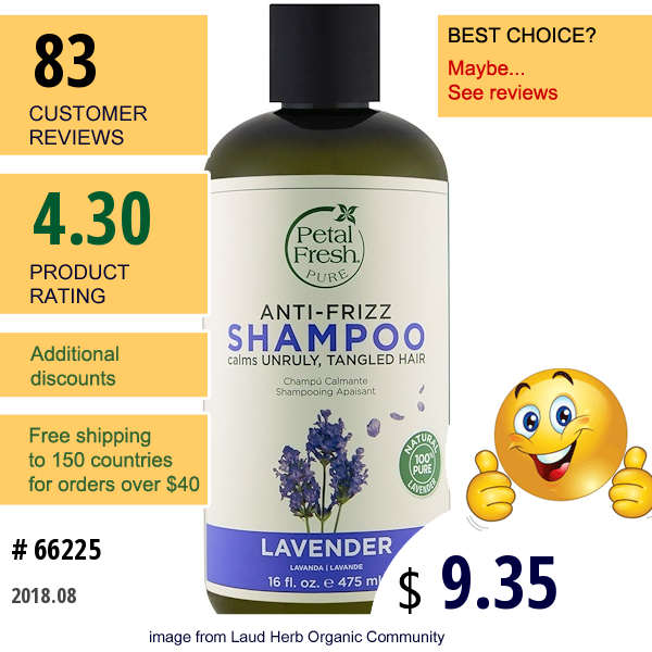 Petal Fresh, Pure, Anti-Frizz Shampoo, Lavender, 16 Fl Oz (475 Ml)
