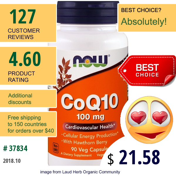 Now Foods, Coq10, With Hawthorn Berry, 100 Mg, 90 Veg Capsules