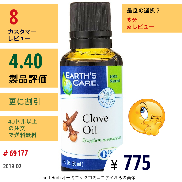 Earths Care, クローブオイル、1 液体オンス（30 Ml）  