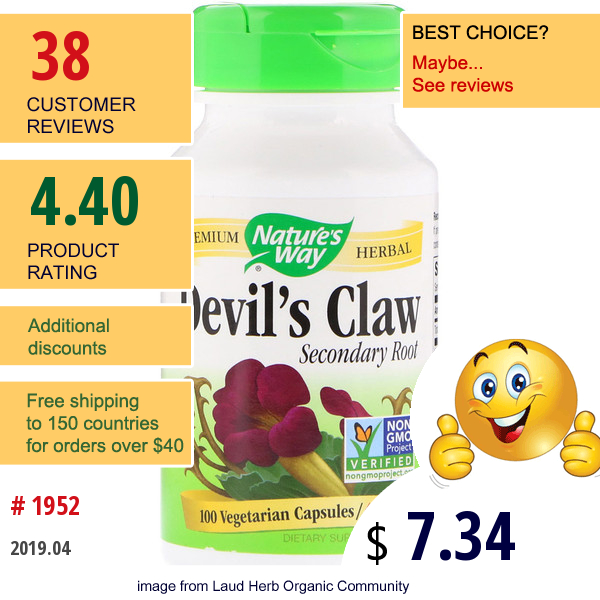 Natures Way, Devils Claw, Secondary Root, 480 Mg, 100 Vegetarian Capsules
