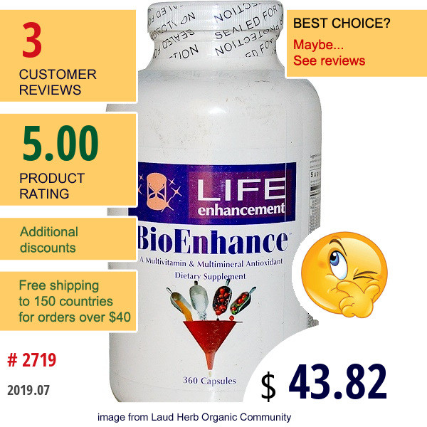 Life Enhancement, Bioenhance, A Multivitamin & Multimineral Antioxidant, 360 Capsules  