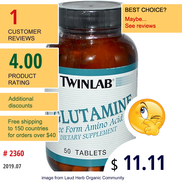 Twinlab, L-Glutamine, 50 Tablets Twinlab, L-Glutamine, 50 Tablets