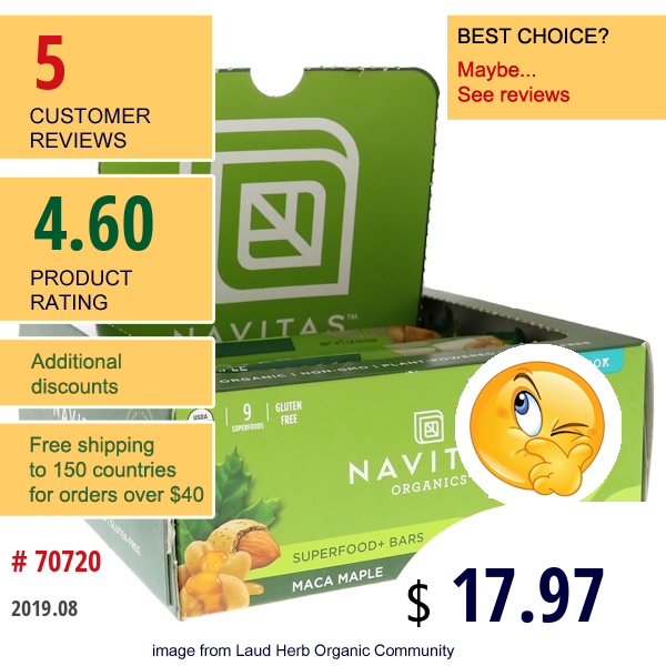 Navitas Organics, Superfood + Bars, Maca Maple, 12 Bars, 16.8 Oz (480 G)  