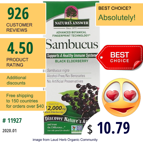 Nature'S Answer, Sambucus, Black Elderberry, 12,000 Mg, 4 Fl Oz (120 Ml)