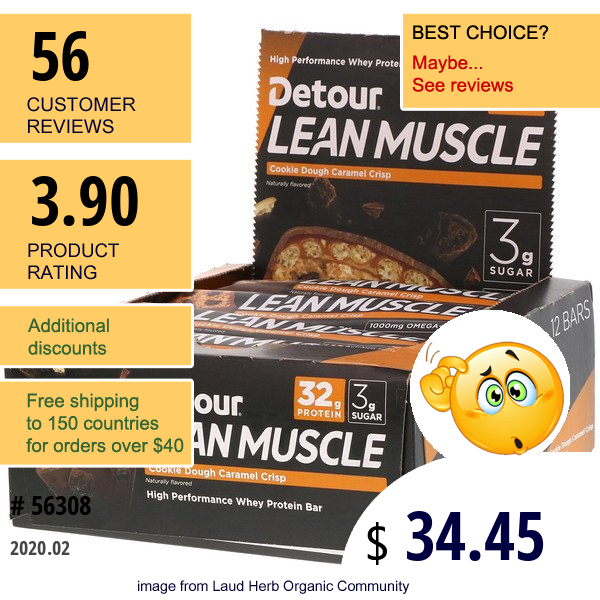 Detour, Lean Muscle Bars, Cookie Dough Caramel Crisp, 12 Bars, 3.2 Oz (90 G) Each Detour, Lean Muscle Bars, Cookie Dough Caramel Crisp, 12 Bars, 3.2 Oz (90 G) Each