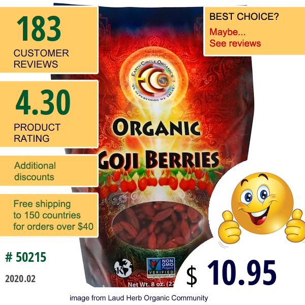 Earth Circle Organics, Organic Goji Berries, 8 Oz (226.7 G)  