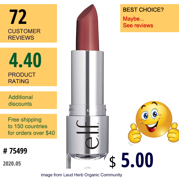 E.l.f., Beautifully Bare, Satin Lipstick, Touch Of Blush, 0.13 Oz (3.8 G)  