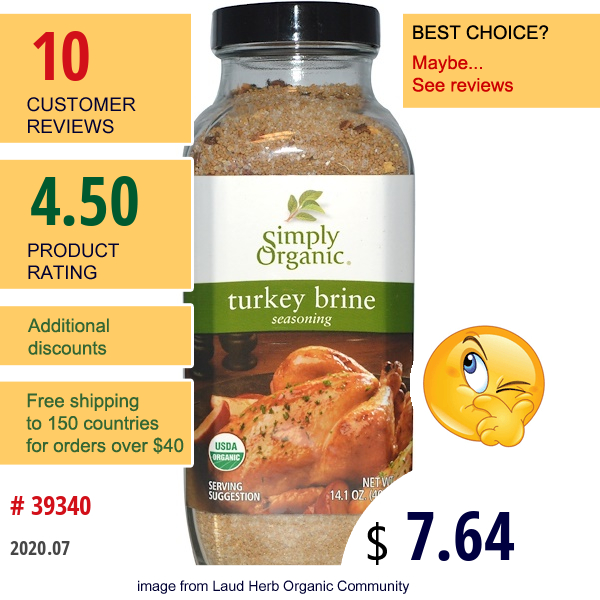 Simply Organic, Turkey Brine Seasoning, 14.1 Oz (400 G)  