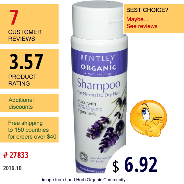 Bentley Organic, Shampoo, Lavender And Aloe Vera With Jojoba, 8.4 Fl Oz (250 Ml)  