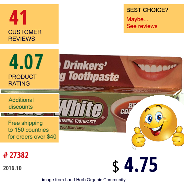 Plus White, The Coffee Drinkers Whitening Toothpaste, Cool Mint Flavor, 3.5 Oz (100 G)