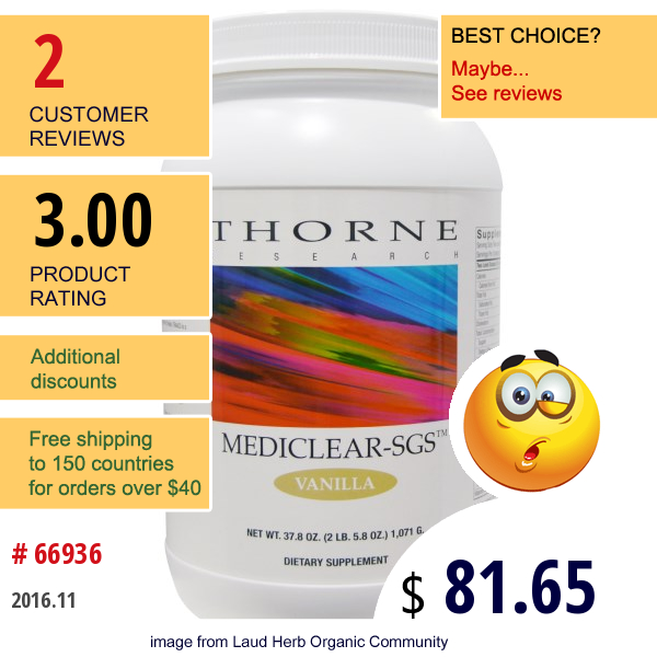 Thorne Research, Mediclear-Sgs, Vanilla, 37.8 Oz (1071 G)