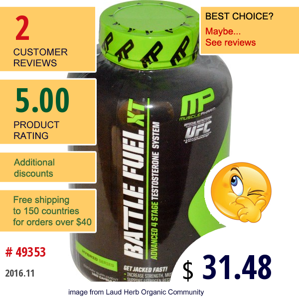 Muscle Pharm, Battle Fuel Xt, Advanced 4 Stage Testosterone System, 160 Capsules  